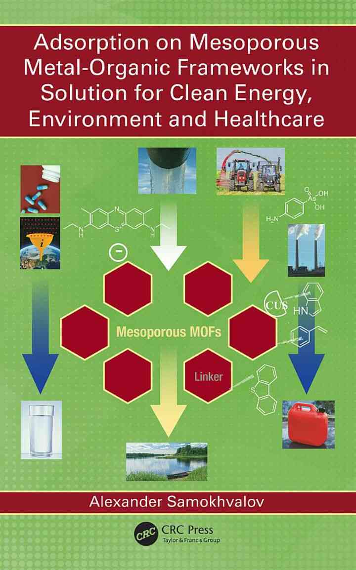 Adsorption on Mesoporous Metal-Organic Frameworks in Solution for Clean Energy Environment and Healthcare