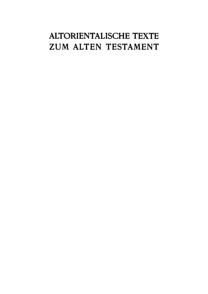 Altorientalische Texte zum Alten Testament, 1st Edition