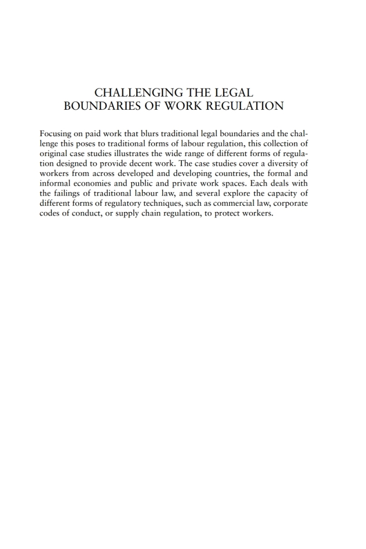 Challenging the Legal Boundaries of Work Regulation: Politics, Culture and Control