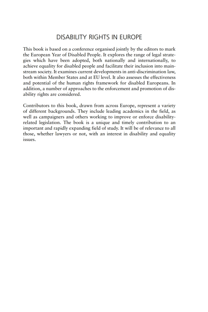 Disability Rights in Europe: From Theory to Practice