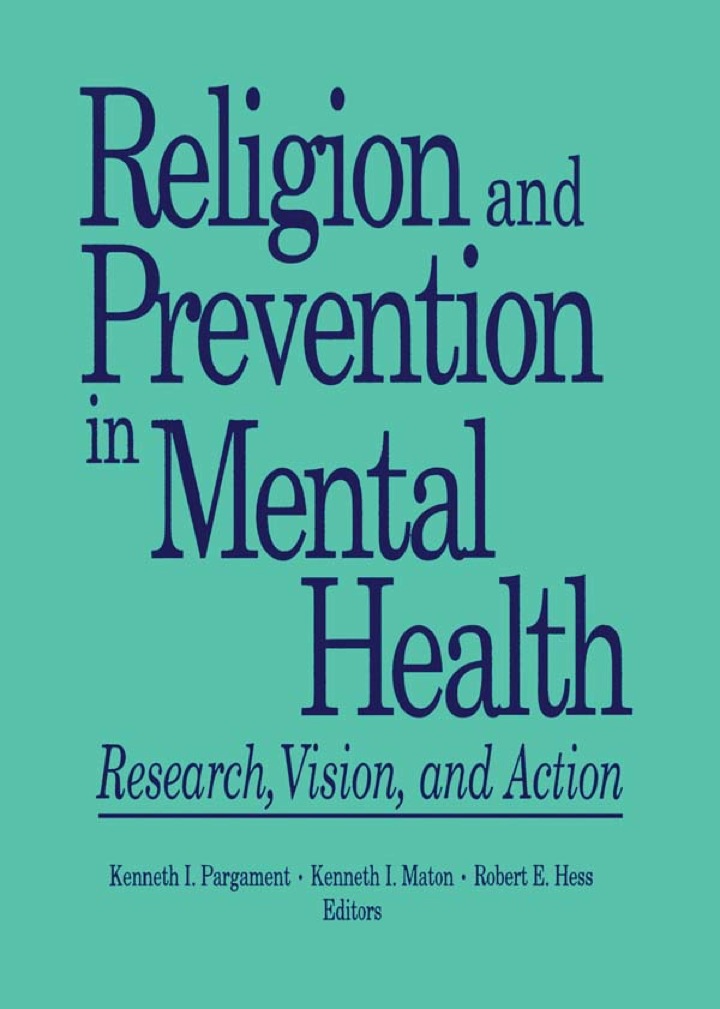 Religion and Prevention in Mental Health: Research Vision and Action