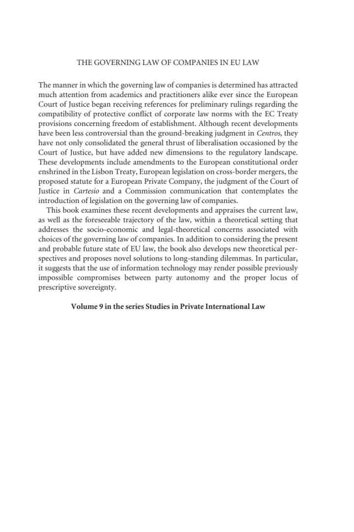 The Governing Law of Companies in EU Law