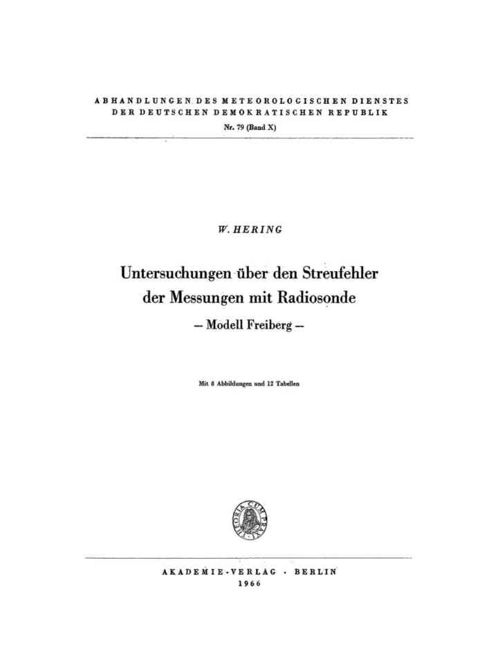 Untersuchungen über den Streufehler der Messungen mit Radiosonde: Modell Freiberg, 1st Edition