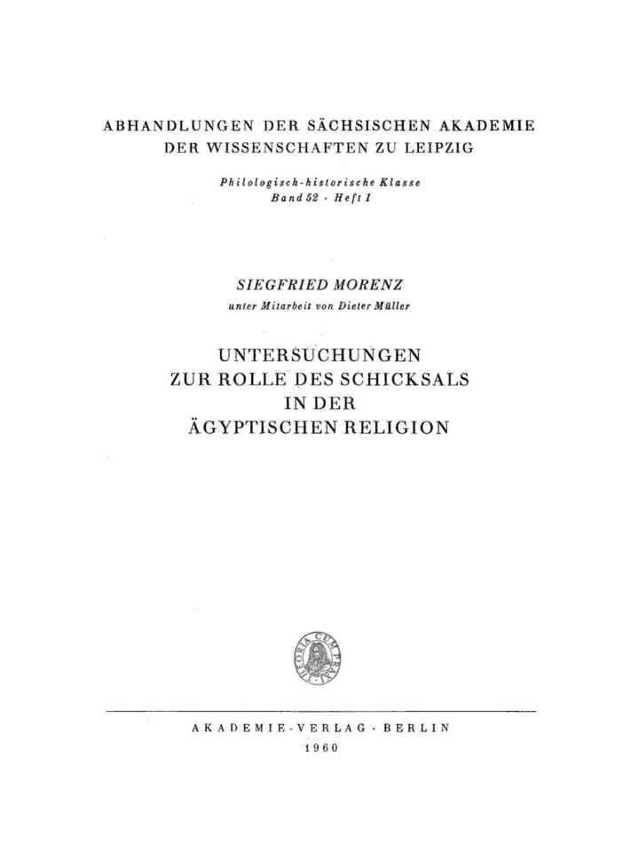 Untersuchungen zur Rolle des Schicksals in der ägyptischen Religion, 1st Edition